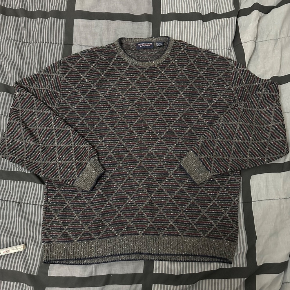 USA Vintage Men's 90s Roundtree & Yorke 3D Textured Knit Sweater Multicolor XL